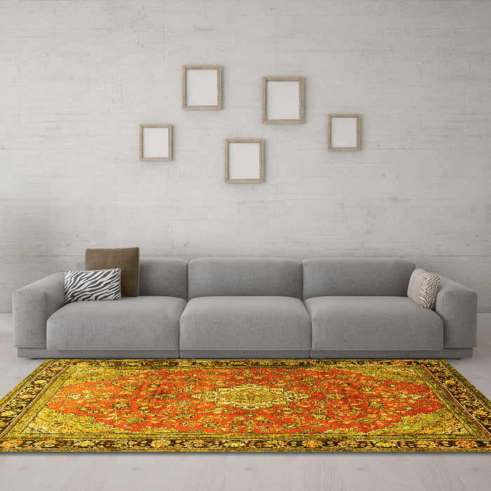 Machine Washable Persian Yellow Traditional Rug in a Living Room, wshtr1099yw