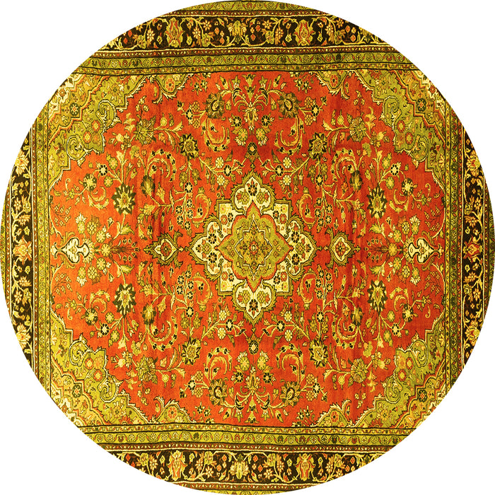 Round Machine Washable Persian Yellow Traditional Rug, wshtr1099yw