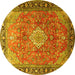 Round Machine Washable Persian Yellow Traditional Rug, wshtr1099yw