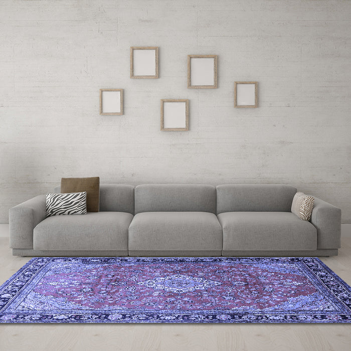 Machine Washable Persian Blue Traditional Rug in a Living Room, wshtr1099blu
