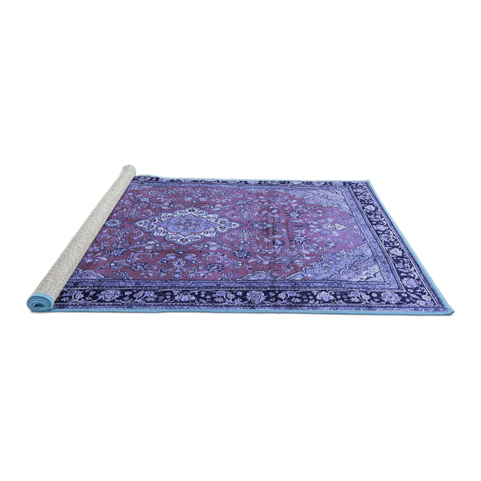 Sideview of Machine Washable Persian Blue Traditional Rug, wshtr1099blu