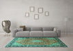 Machine Washable Persian Turquoise Traditional Area Rugs in a Living Room,, wshtr1099turq