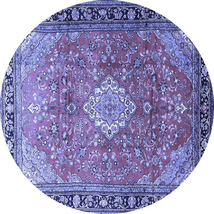 Round Machine Washable Persian Blue Traditional Rug, wshtr1099blu