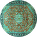 Round Machine Washable Persian Turquoise Traditional Area Rugs, wshtr1099turq