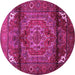 Round Machine Washable Persian Pink Traditional Rug, wshtr109pnk