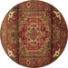 Round Machine Washable Persian Brown Traditional Rug, wshtr109brn