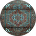 Round Machine Washable Persian Light Blue Traditional Rug, wshtr109lblu