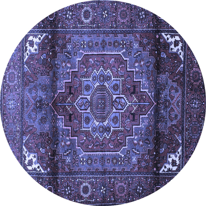 Round Machine Washable Persian Blue Traditional Rug, wshtr109blu