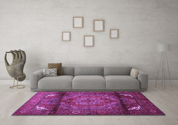 Machine Washable Persian Purple Traditional Area Rugs in a Living Room, wshtr109pur
