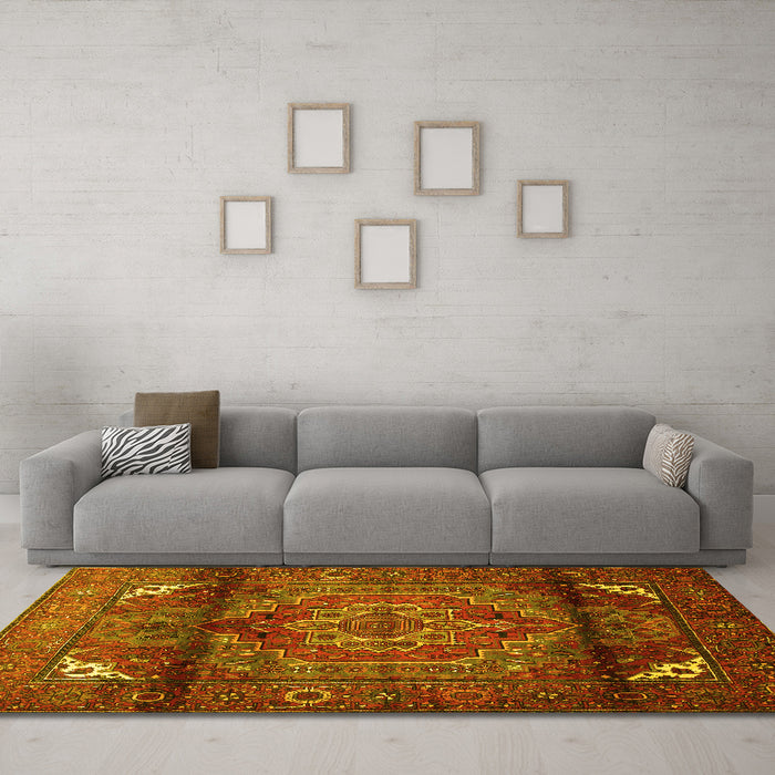 Machine Washable Persian Yellow Traditional Rug in a Living Room, wshtr109yw