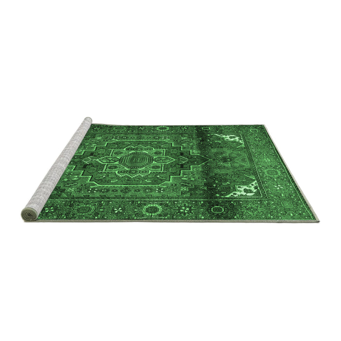 Sideview of Machine Washable Persian Emerald Green Traditional Area Rugs, wshtr109emgrn