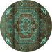 Round Machine Washable Persian Turquoise Traditional Area Rugs, wshtr109turq