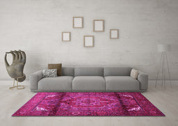 Machine Washable Persian Pink Traditional Rug in a Living Room, wshtr109pnk