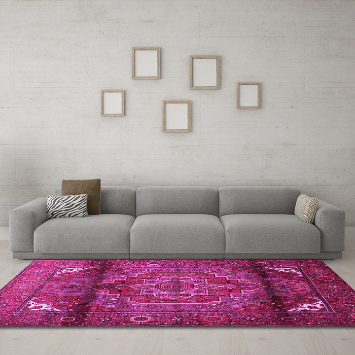 Machine Washable Persian Pink Traditional Rug in a Living Room, wshtr109pnk