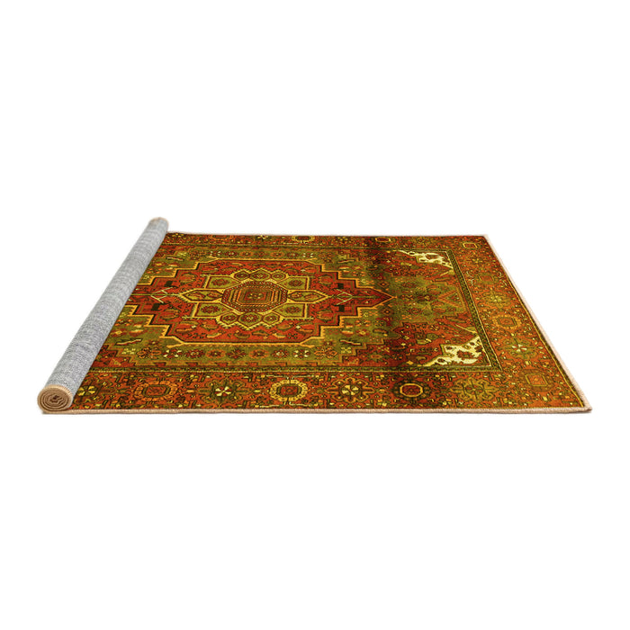Sideview of Machine Washable Persian Yellow Traditional Rug, wshtr109yw