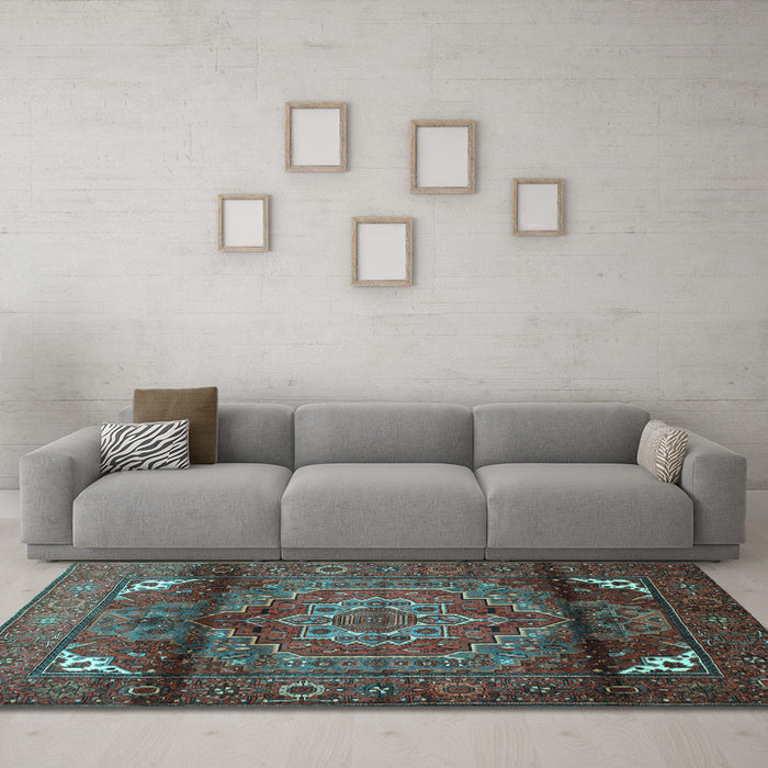 Machine Washable Persian Light Blue Traditional Rug in a Living Room, wshtr109lblu