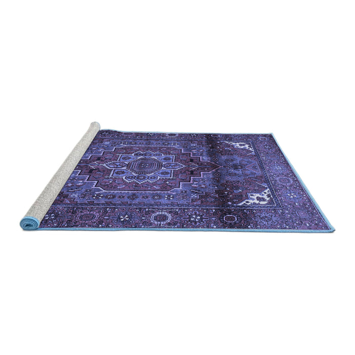Sideview of Machine Washable Persian Blue Traditional Rug, wshtr109blu