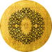 Round Machine Washable Medallion Yellow Traditional Rug, wshtr10yw