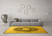 Machine Washable Medallion Yellow Traditional Rug in a Living Room, wshtr10yw