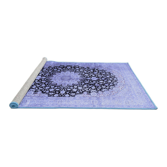 Sideview of Machine Washable Medallion Blue Traditional Rug, wshtr10blu