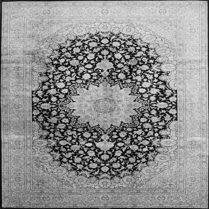 Round Machine Washable Medallion Gray Traditional Rug, wshtr10gry