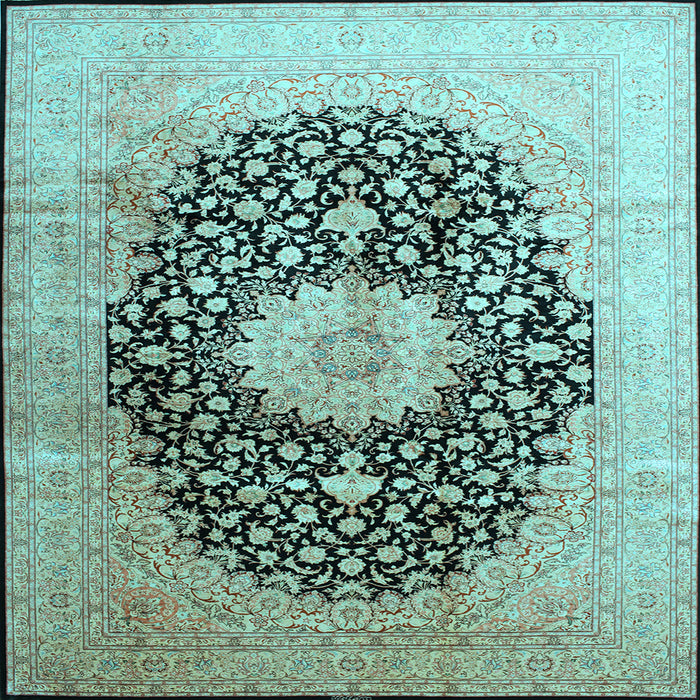 Square Medallion Light Blue Traditional Rug, tr10lblu