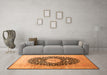 Machine Washable Medallion Orange Traditional Area Rugs in a Living Room, wshtr10org