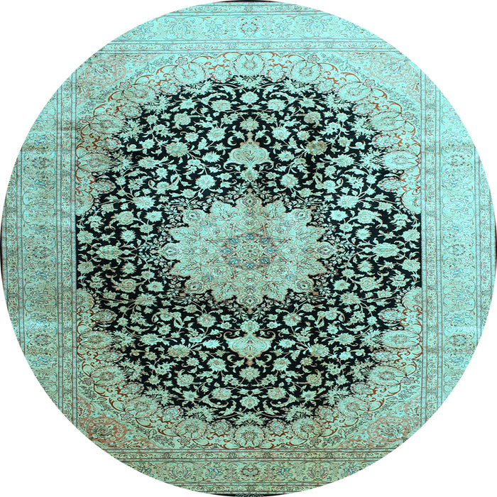 Round Machine Washable Medallion Light Blue Traditional Rug, wshtr10lblu