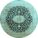 Round Machine Washable Medallion Light Blue Traditional Rug, wshtr10lblu