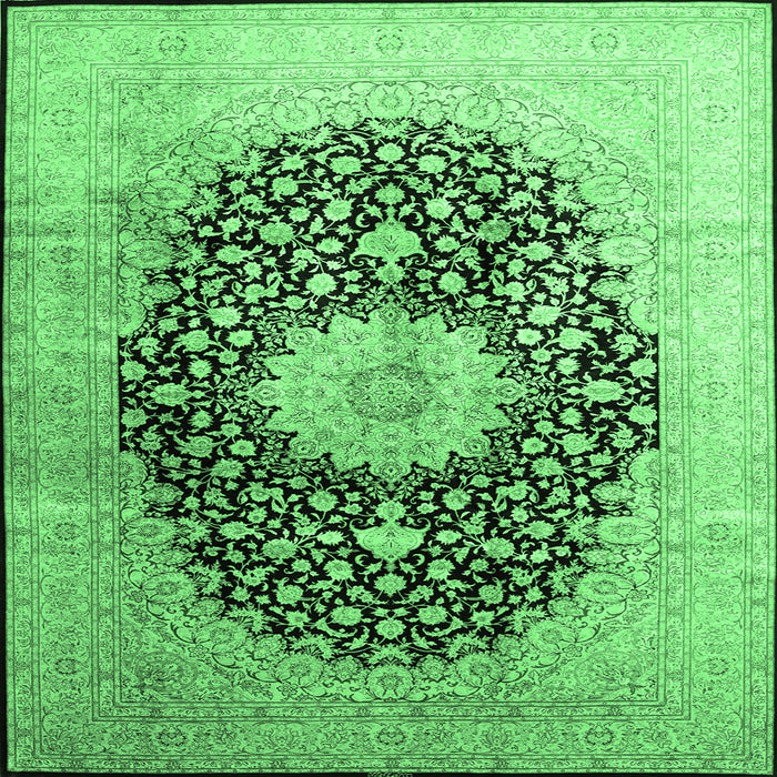 Square Machine Washable Medallion Emerald Green Traditional Area Rugs, wshtr10emgrn