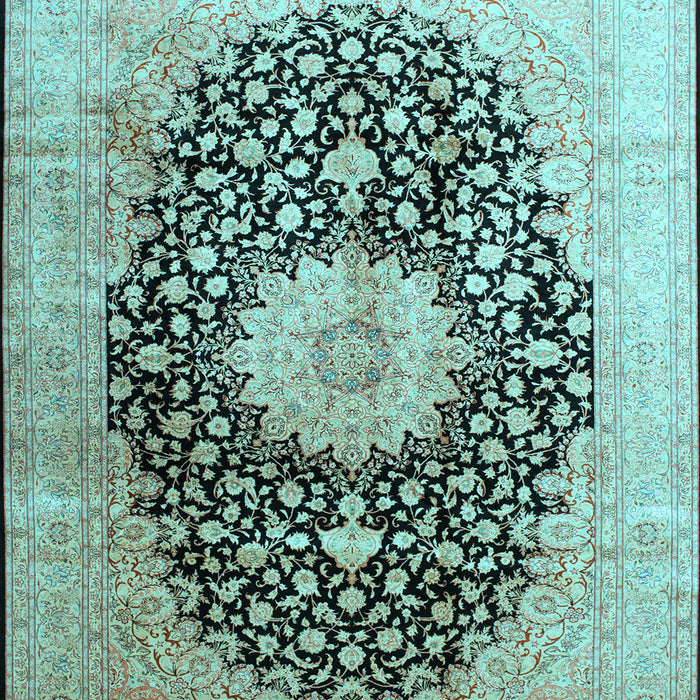 Machine Washable Medallion Light Blue Traditional Rug, wshtr10lblu