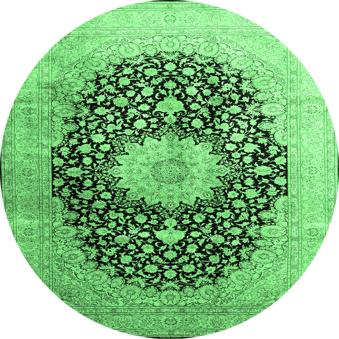 Round Machine Washable Medallion Emerald Green Traditional Area Rugs, wshtr10emgrn