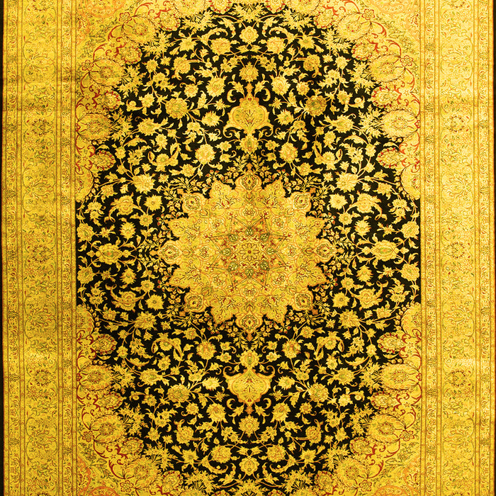 Machine Washable Medallion Yellow Traditional Rug, wshtr10yw