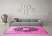 Machine Washable Medallion Pink Traditional Rug in a Living Room, wshtr10pnk