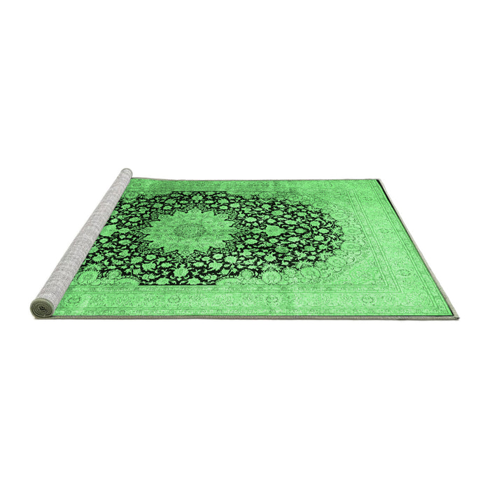 Sideview of Machine Washable Medallion Emerald Green Traditional Area Rugs, wshtr10emgrn