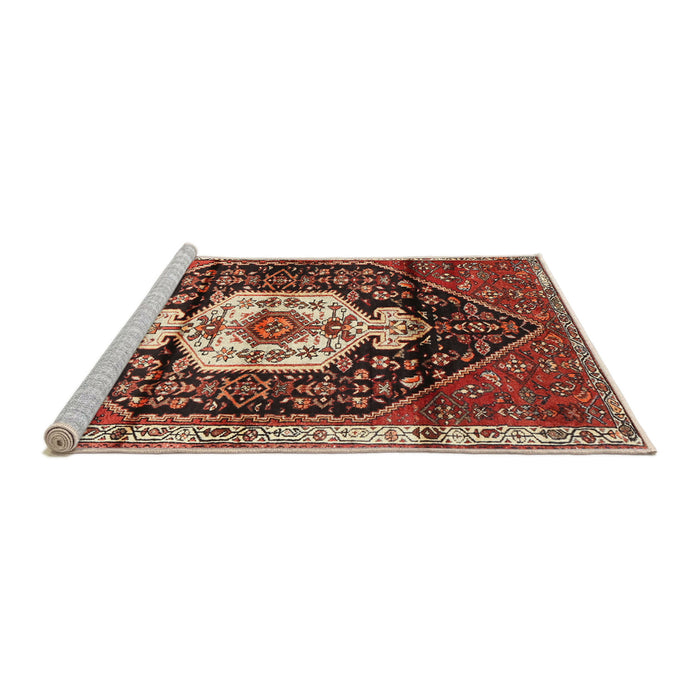 Sideview of Machine Washable Traditional Saffron Red Rug, wshtr1100