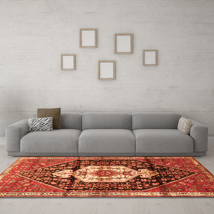 Machine Washable Persian Orange Traditional Area Rugs in a Living Room, wshtr1100org