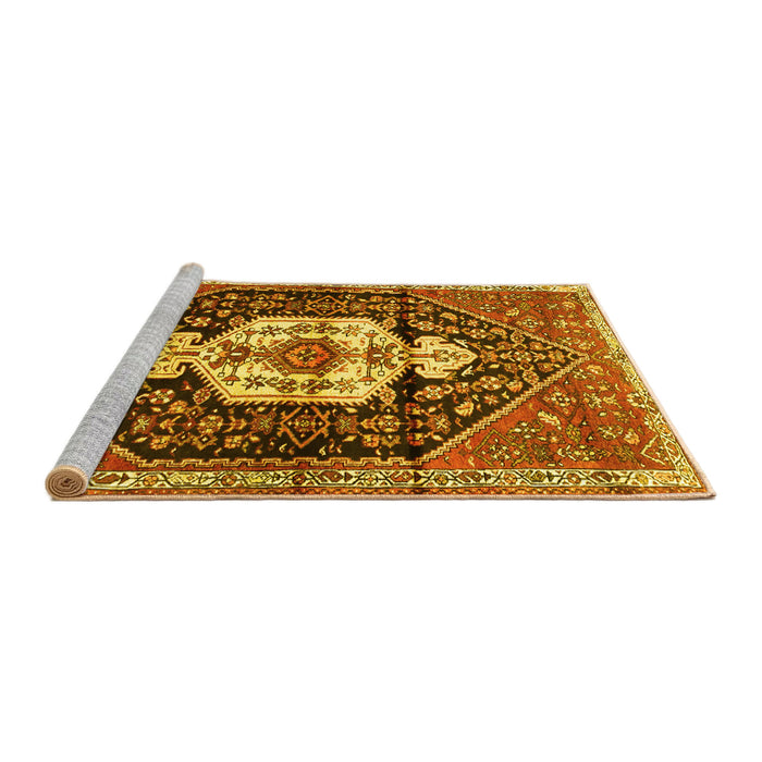 Sideview of Machine Washable Persian Yellow Traditional Rug, wshtr1100yw