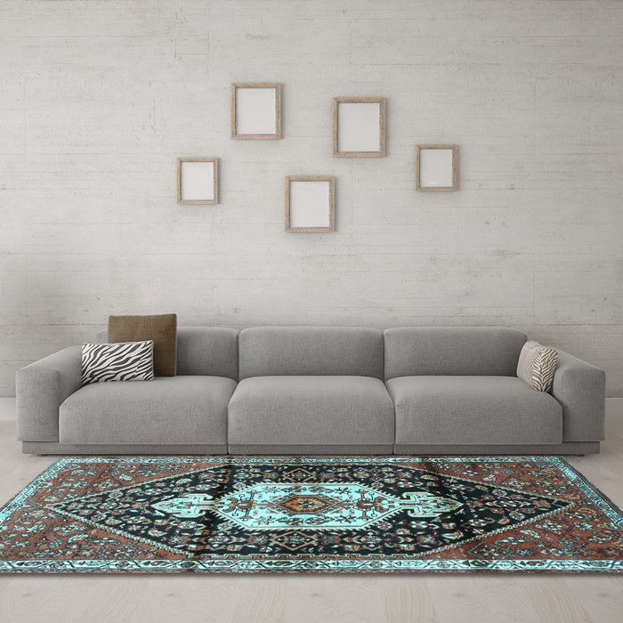 Machine Washable Persian Light Blue Traditional Rug in a Living Room, wshtr1100lblu