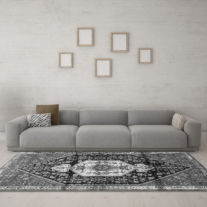 Machine Washable Persian Gray Traditional Rug in a Living Room,, wshtr1100gry