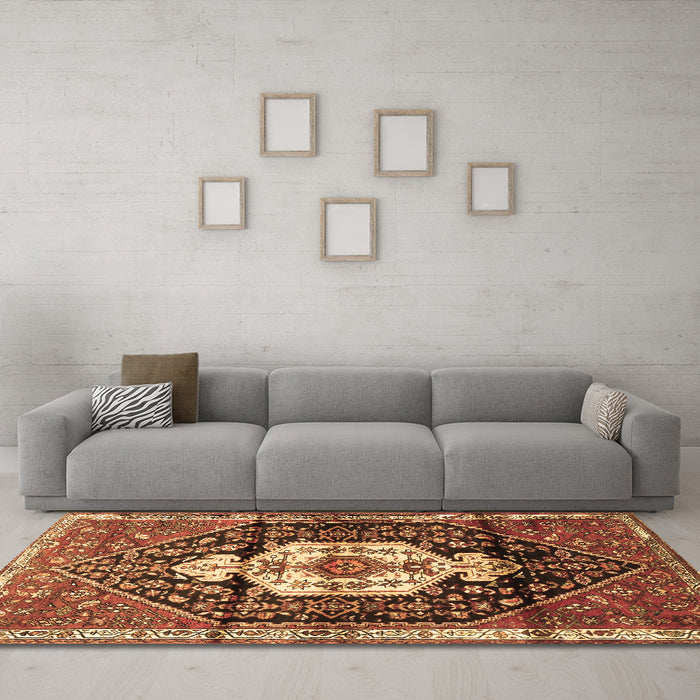 Machine Washable Persian Brown Traditional Rug in a Living Room,, wshtr1100brn