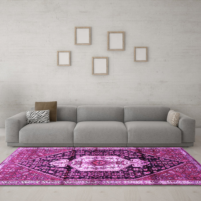 Machine Washable Persian Purple Traditional Area Rugs in a Living Room, wshtr1100pur
