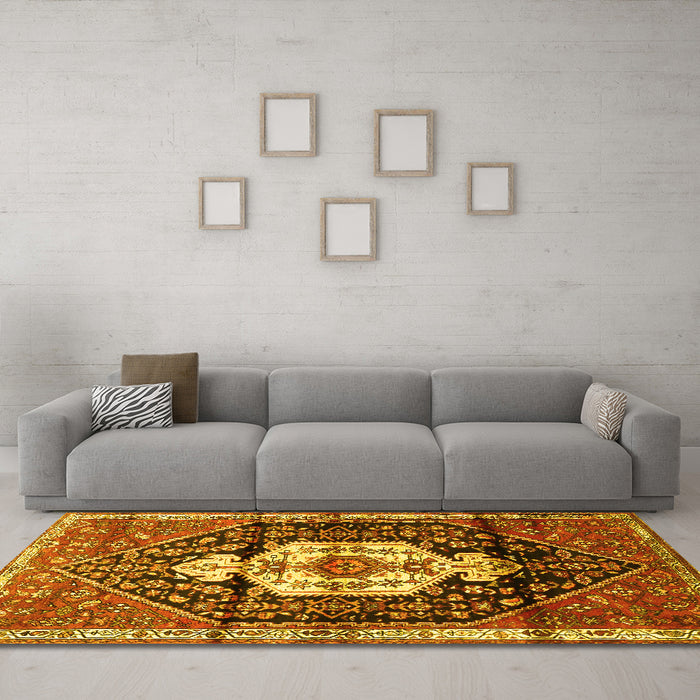Machine Washable Persian Yellow Traditional Rug in a Living Room, wshtr1100yw