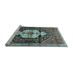 Sideview of Machine Washable Persian Light Blue Traditional Rug, wshtr1100lblu