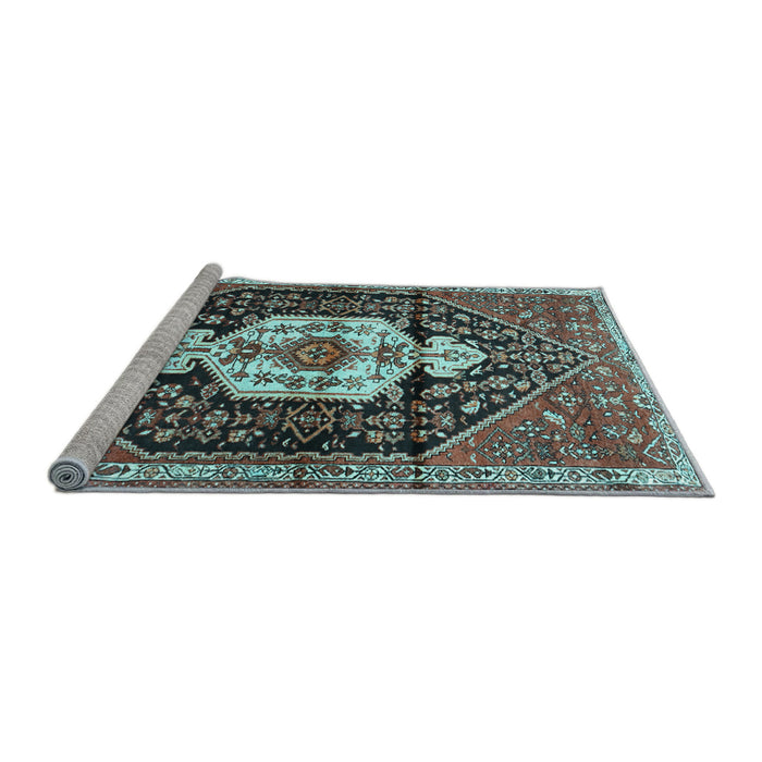 Sideview of Machine Washable Persian Light Blue Traditional Rug, wshtr1100lblu