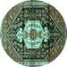 Round Machine Washable Persian Turquoise Traditional Area Rugs, wshtr1100turq