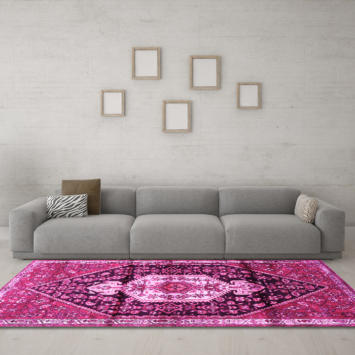 Machine Washable Persian Pink Traditional Rug in a Living Room, wshtr1100pnk