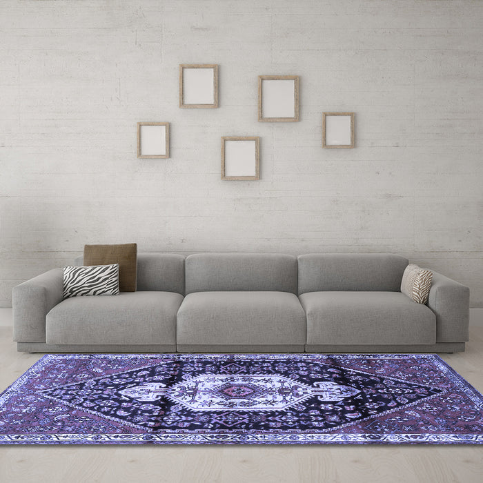Machine Washable Persian Blue Traditional Rug in a Living Room, wshtr1100blu