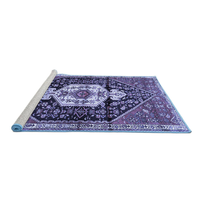 Sideview of Machine Washable Persian Blue Traditional Rug, wshtr1100blu