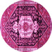 Round Machine Washable Persian Pink Traditional Rug, wshtr1100pnk